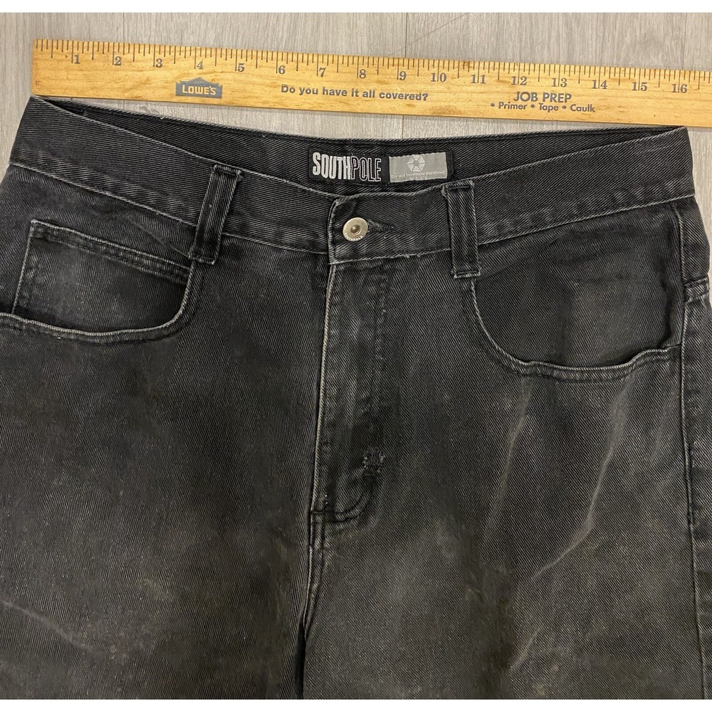 Southpole Shorts Mens 32 Black Denim Baggy Hip Hop Rap Wide Leg Streetwear‎ Y2K - Picture 2 of 10